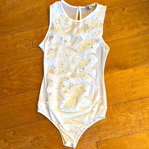 Haute Monde | White Floral Front Mesh Bodysuit | Snap Crotch | Bridal Wedding